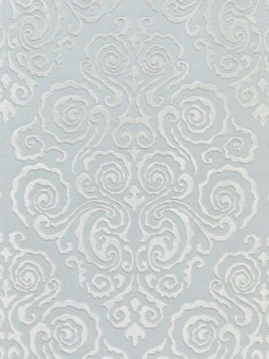 Cirrus Velvet Damask Mist SC272190001 by Scalamandre Designer Fabric CHINOIS CHIC 3% POLYESTER, 62% COTTON 32% VISCOSE 3% LINEN INDIA MEDIUM DUTY Horizontal: 45.5" and Vertical: 26.5" 53 - Swanky Fabrics -