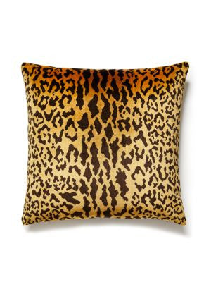 Leopardo Pillow 22 X 22 - Ivory, Gold & Black SCLEOPPILL0001 by Scalamandre Designer Pillows 13% POLYESTER, 60% SILK / 27% COTTON / U.S.A. Horizontal: and Vertical: 0 - Swanky Fabrics -