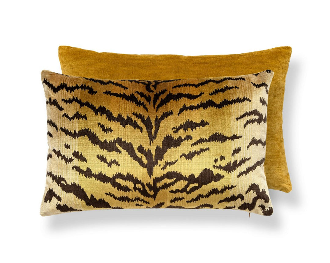 Tigre | Silk/Velvet Pillow 22 X 14 - Ivory, Gold & Black / Gilt SCMBDK261670001 by Scalamandre Designer Pillow