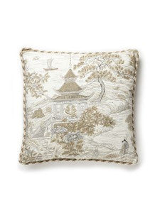 Scalamandre Pillow Satomi Hand Block Print   22 X 22 - Pewter SCSATOPILL0001