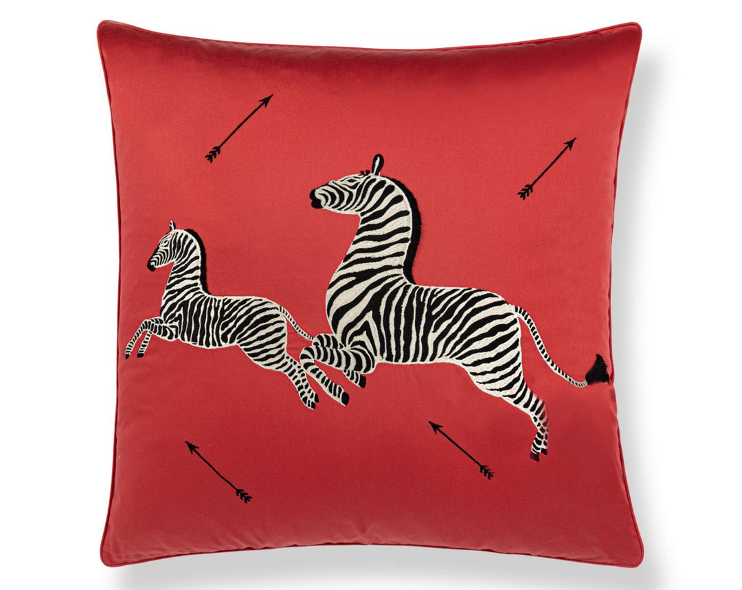 Zebras Embroidered Pillow 22 X 22 - Masai Red SCSDDS164960001 by Scalamandre Designer Pillow