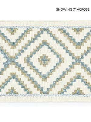 Medina Embroidered Tape Mineral SCT33060001 by Scalamandre Designer Trim LA BOHEME 55% COTTON 37% VISCOSE 8% SPUN POLYESTER INDIA LIGHT DUTY Horizontal: 5" and Vertical: 5.5 - Swanky Fabrics -