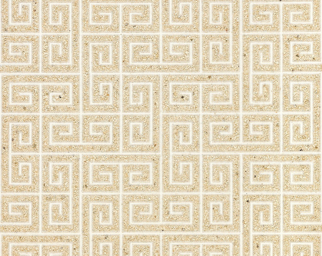 Fret Mosaic Grasscloth Sand SCWP885570001 by Scalamandre Designer Wallpaper