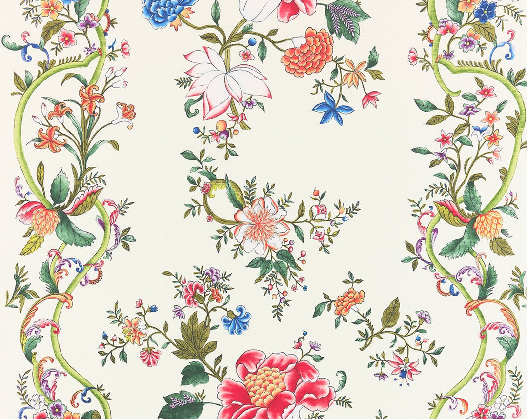 Camellia Trellis Wallcovering Cream Multi SCWP885660001 by Scalamandre Designer Wallpaper