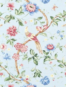 Scalamandre Fabric Orienteaux Rose & Blue On Glacier Blue SC16300M0002
