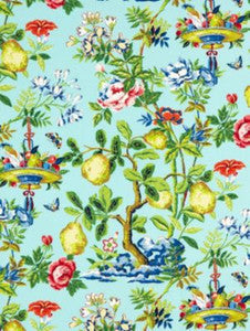 Scalamandre Fabric Shantung Garden Cotton Print Aquamarine SC165830002