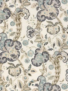 Scalamandre Fabric Cumbria Hand Block Print Smoke On Ivory SC166030002