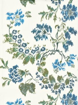 Kew Gardens Warp Print Blues On Ivory SC166110002 by Scalamandre Designer Fabric CHINOIS CHIC 55% COTTON 45% LINEN INDIA LIGHT DUTY Horizontal: 29" and Vertical: 26" 52 - Swanky Fabrics -