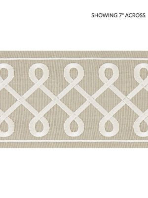 Soutache Embroidered Tape Pearl Grey SCT32810002 by Scalamandre Designer Trim ORIANA 85% COTTON 15% RAYON INDIA LIGHT DUTY Horizontal: 1.625" and Vertical: 4.5 - Swanky Fabrics -
