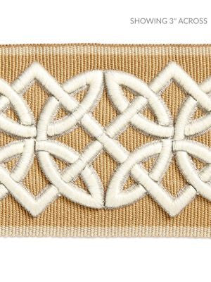 Celtic Embroidered Tape Camel SCT32820002 by Scalamandre Designer Trim HAMPTONS TRIMMINGS 40% POLYESTER 32% VISCOSE 28% ACRYLIC CHINA LIGHT DUTY Horizontal: 1.875" and Vertical: 2.75 - Swanky Fabrics -