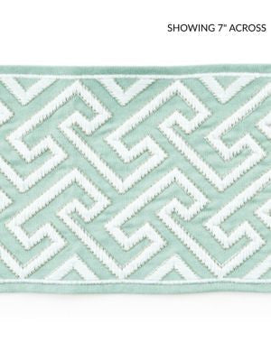 Labyrinth Embroidered Tape Aquamarine SCT33190002 by Scalamandre Designer Trim CHINOIS CHIC 55% COTTON 45% SPUN POLYESTER INDIA LIGHT DUTY Horizontal: 2.75" and Vertical: 5.75 - Swanky Fabrics -