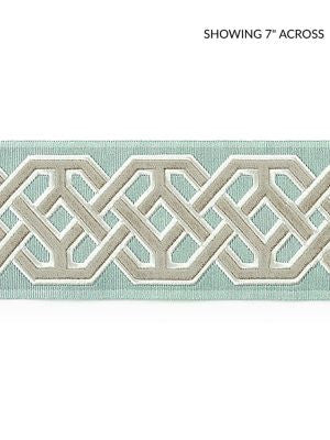 Beaufort Velvet Tape Aquamarine SCT33220002 by Scalamandre Designer Trim CHINOIS CHIC 49% RAYON 27% POLYESTER 24% FIBRANNE CHINA LIGHT DUTY Horizontal: 2.125" and Vertical: 3.25 - Swanky Fabrics -