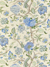 Scalamandre Fabric Pondicherry Cotton Print Blue, Green On Cream SC164300003