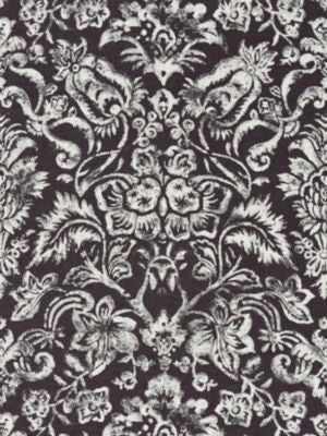 Mansfield Damask Print Graphite & Silver SC165980003 by Scalamandre Designer Fabric MODERN LUXURY 100% LINEN ITALY MEDIUM DUTY Horizontal: 32.25" and Vertical: 26.75" 54.5 - Swanky Fabrics -