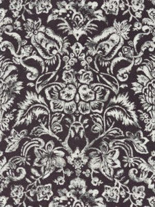 Scalamandre Fabric Mansfield Damask Print Graphite & Silver SC165980003