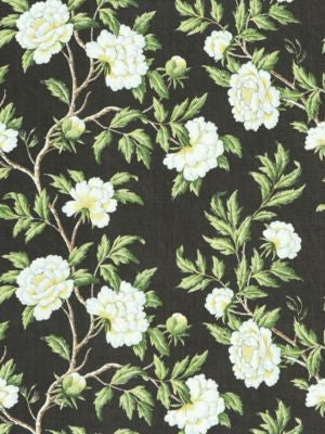 Peonia Linen Print Onyx SC166160003 by Scalamandre Designer Fabric CALABRIA 100% LINEN THAILAND MEDIUM DUTY Horizontal: 20.75" and Vertical: 26.25" 52.5 - Swanky Fabrics -