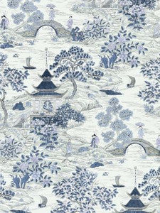 Scalamandre Fabric Satomi Hand Block Print Evening Blue SC166240003
