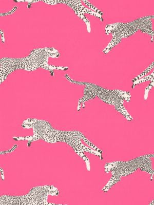 Leaping Cheetah Cotton Print Bubblegum SC166340003 by Scalamandre Designer Fabric SAHARA 100% COTTON ITALY LIGHT DUTY Horizontal: 25.125" and Vertical: 27.5" 55 - Swanky Fabrics -