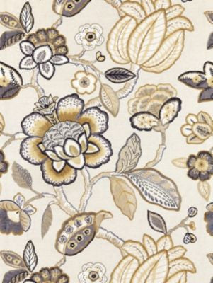 Coromandel Embroidery Flax SC271260003 by Scalamandre Designer Fabric BOTANICA 16% SPUN POLYESTER, 36% VISCOSE 29% LINEN 19% COTTON INDIA LIGHT DUTY Horizontal: 30" and Vertical: 25.25" 51 - Swanky Fabrics -