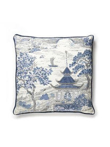 Scalamandre Pillow Satomi Hand Block Print   22 X 22 - Evening Blue SCSATOPILL0003