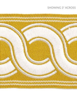 Guilloche Embroidered Tape Brass SCT32830003 by Scalamandre Designer Trim HAMPTONS TRIMMINGS 37% ACRYLIC 32% POLYESTER 31% VISCOSE CHINA LIGHT DUTY Horizontal: and Vertical: 2.88 - Swanky Fabrics -
