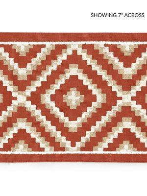 Medina Embroidered Tape Carnelian SCT33060003 by Scalamandre Designer Trim LA BOHEME 55% COTTON 37% VISCOSE 8% SPUN POLYESTER INDIA LIGHT DUTY Horizontal: 5" and Vertical: 5.5 - Swanky Fabrics -