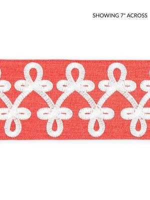 Empress Embroidered Tape Coral SCT33210003 by Scalamandre Designer Trim CHINOIS CHIC 90% LINEN 10% VISCOSE INDIA LIGHT DUTY Horizontal: 2" and Vertical: 3.63 - Swanky Fabrics -