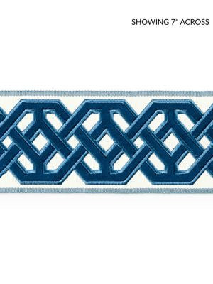 Beaufort Velvet Tape Porcelain SCT33220003 by Scalamandre Designer Trim CHINOIS CHIC 49% RAYON 27% POLYESTER 24% FIBRANNE CHINA LIGHT DUTY Horizontal: 2.125" and Vertical: 3.25 - Swanky Fabrics -