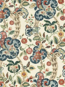 Scalamandre Fabric Cumbria Hand Block Print Multi On Cream SC166030004