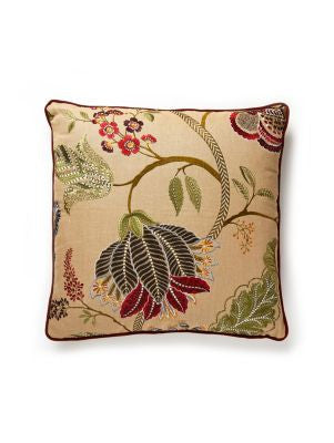 Palampore Embroidery Pillow 22 X 22 - Cinnamon SCPALAPILL0004 by Scalamandre Designer Pillows 65% LINEN 35% VISCOSE, 100% LINEN Horizontal: and Vertical: 0 - Swanky Fabrics -