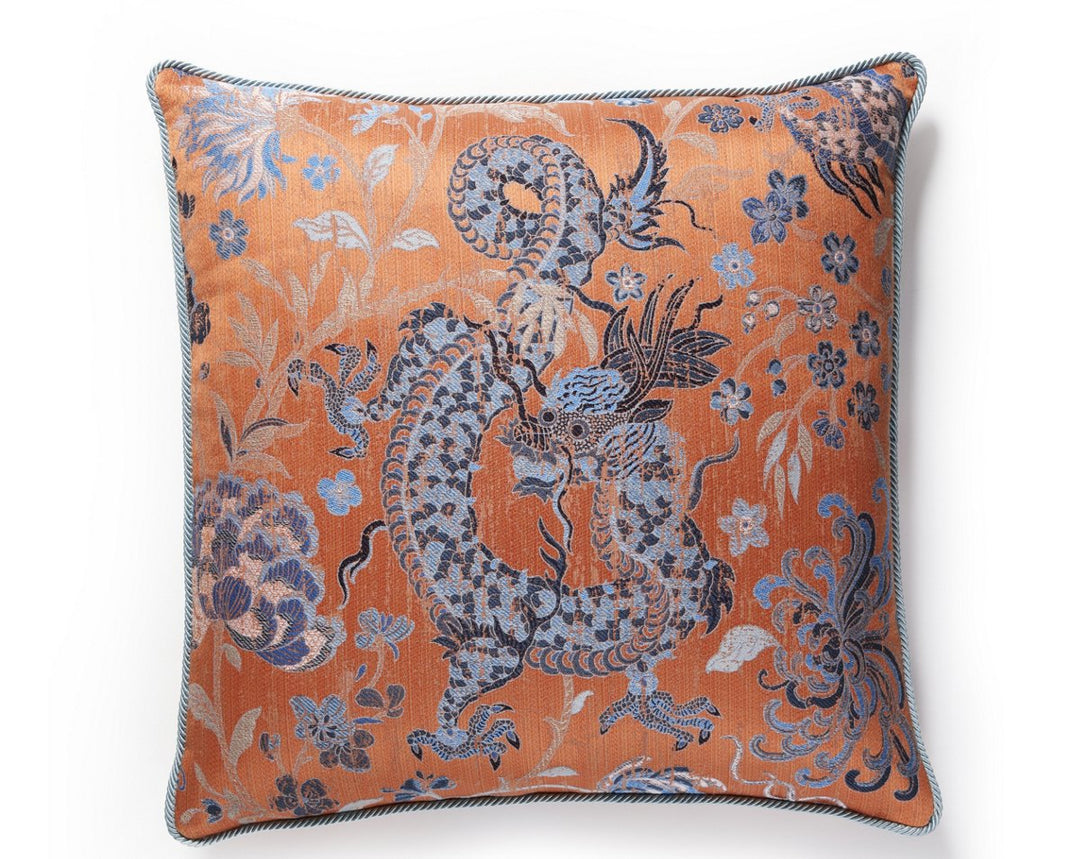 Dragon Tableau Pillow 22 X 22 - Persimmon Blue SCSDDC273270004 by Scalamandre Designer Pillow
