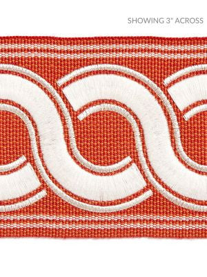 Guilloche Embroidered Tape Coral SCT32830004 by Scalamandre Designer Trim HAMPTONS TRIMMINGS 37% ACRYLIC 32% POLYESTER 31% VISCOSE CHINA LIGHT DUTY Horizontal: and Vertical: 2.88 - Swanky Fabrics -