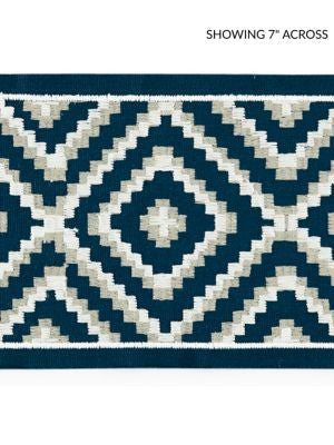 Medina Embroidered Tape Indigo SCT33060004 by Scalamandre Designer Trim LA BOHEME 55% COTTON 37% VISCOSE 8% SPUN POLYESTER INDIA LIGHT DUTY Horizontal: 5" and Vertical: 5.5 - Swanky Fabrics -