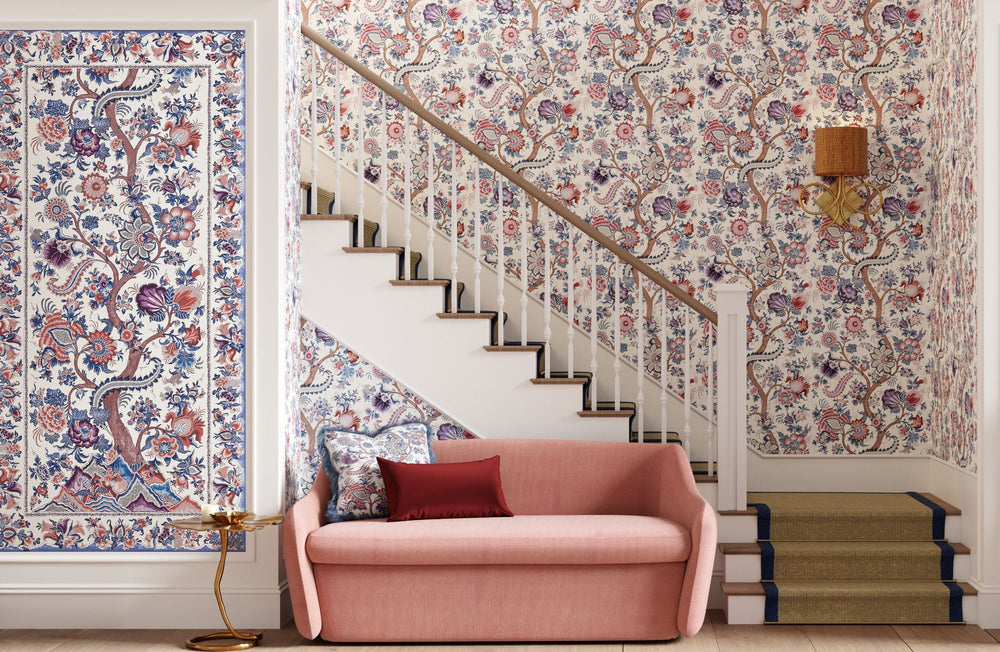 Metropolitan Palampore Mural Red Multi SCWP885670004 by Scalamandre Designer Wallpaper