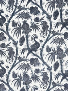 Scalamandre Fabric Balinese Peacock Linen Print Indigo SC165750005