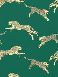 Scalamandre Fabric Leaping Cheetah Cotton Print Evergreen SC166340005