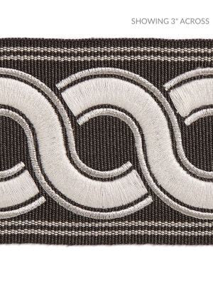 Guilloche Embroidered Tape Charcoal SCT32830005 by Scalamandre Designer Trim HAMPTONS TRIMMINGS 37% ACRYLIC 32% POLYESTER 31% VISCOSE CHINA LIGHT DUTY Horizontal: and Vertical: 2.88 - Swanky Fabrics -