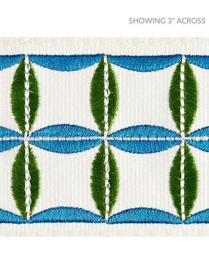 Fiori Embroidered Tape Peacock SCT32880005 by Scalamandre Designer Trim MERCHANTE 66% COTTON 34% VISCOSE INDIA LIGHT DUTY Horizontal: 2.125" and Vertical: 2.88 - Swanky Fabrics -