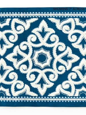 Ornamental Embroidered Tape Porcelain SCT33200005 by Scalamandre Designer Trim CHINOIS CHIC 51% COTTON 22% VISCOSE 27% POLYESTER INDIA LIGHT DUTY Horizontal: 6.25" and Vertical: 7.5 - Swanky Fabrics -