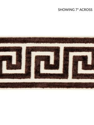 Greek Key Velvet Tape Espresso SCT32790006 by Scalamandre Designer Trim ORIANA 50% VISCOSE 50% COTTON INDIA LIGHT DUTY Horizontal: 2.875" and Vertical: 4 - Swanky Fabrics -