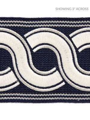 Guilloche Embroidered Tape Indigo SCT32830006 by Scalamandre Designer Trim HAMPTONS TRIMMINGS 37% ACRYLIC 32% POLYESTER 31% VISCOSE CHINA LIGHT DUTY Horizontal: and Vertical: 2.88 - Swanky Fabrics -