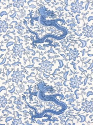 Chi'En Dragon Linen Print Hyacinth Blue SC165580007 by Scalamandre Designer Fabric ORIANA 52% LINEN 48% COTTON UNITED KINGDOM LIGHT DUTY Horizontal: 23" and Vertical: 27" 56 - Swanky Fabrics -