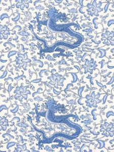 Scalamandre Fabric Chi'En Dragon Linen Print Hyacinth Blue SC165580007