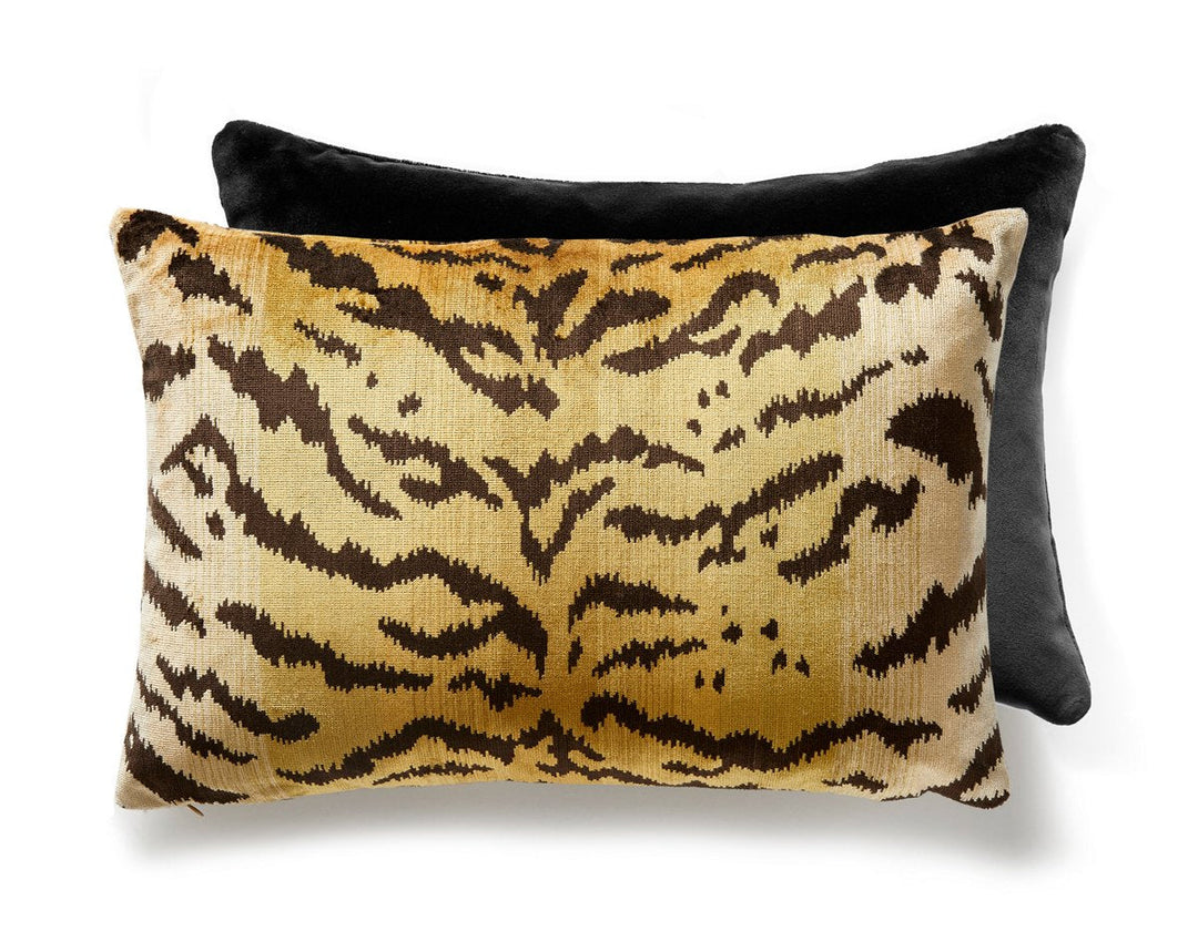 Tigre/Velvet Pillow 22 X 14 - Ivory, Gold & Black / Black SCALTIGRPIL0007 by Scalamandre Designer Pillow