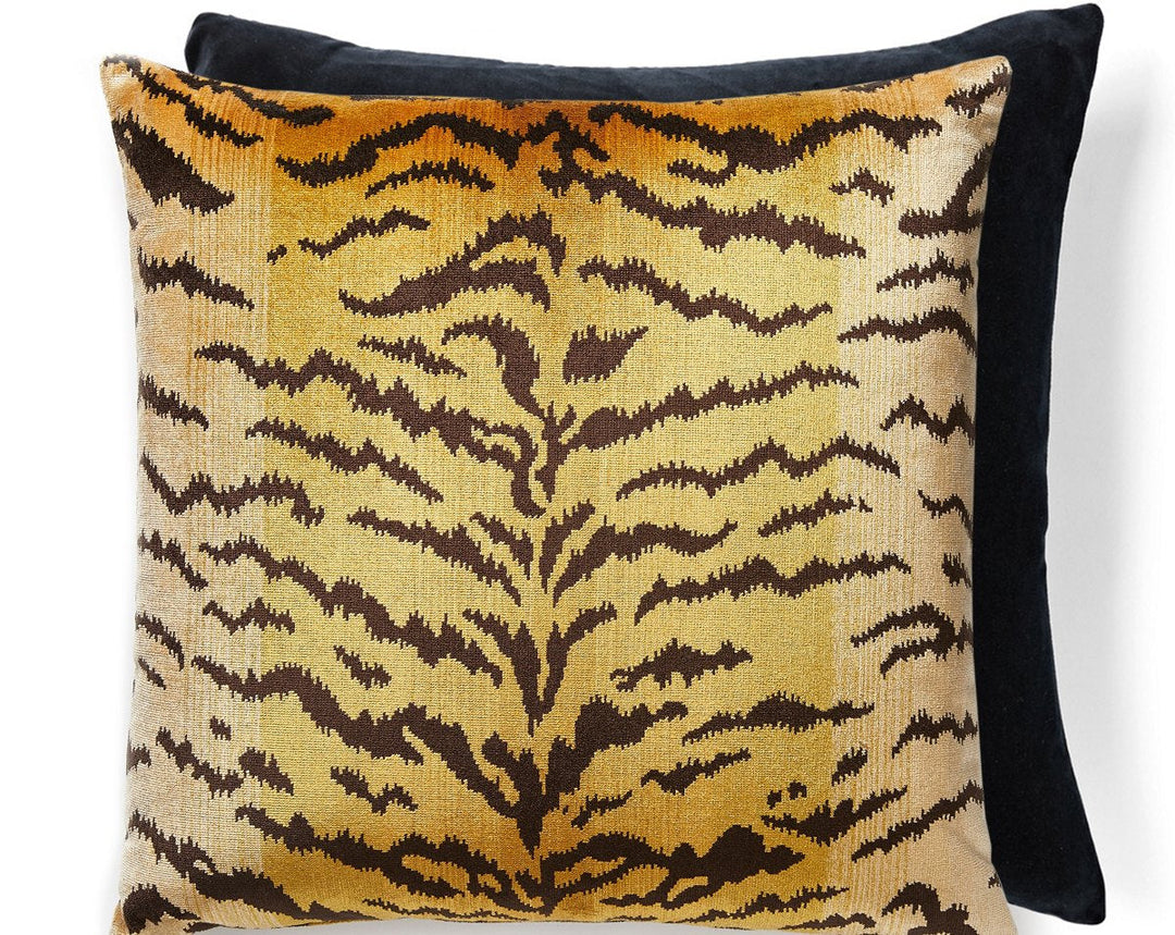 Tigre/Velvet Pillow 22 X 22 - Ivory, Gold & Black / Black SCATIGRPILL0007 by Scalamandre Designer Pillow