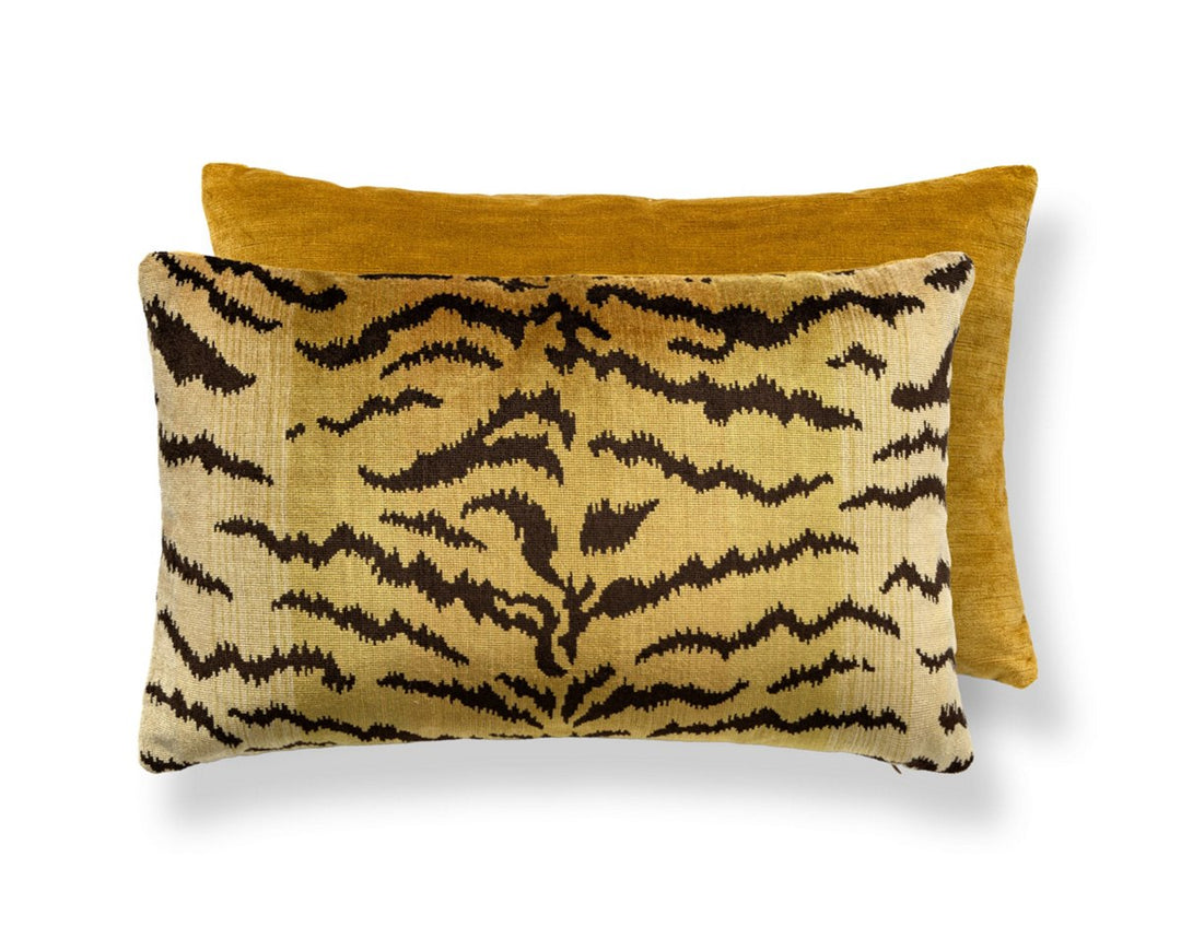 Tigre/Velvet Pillow 22 X 14 - Ivory, Gold & Black / Gilt SCMBDK261670007 by Scalamandre Designer Pillow
