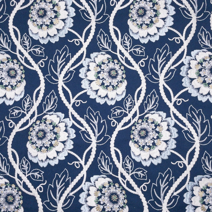 Seymour 1 Baltic by Stout Designer Fabric COMFORTABLE LIVING HAZE/NAVY 100%COT %VEMB INDIA Horizontal: 10.125 and Vertical: 12.500 51 in - Swanky Fabrics -