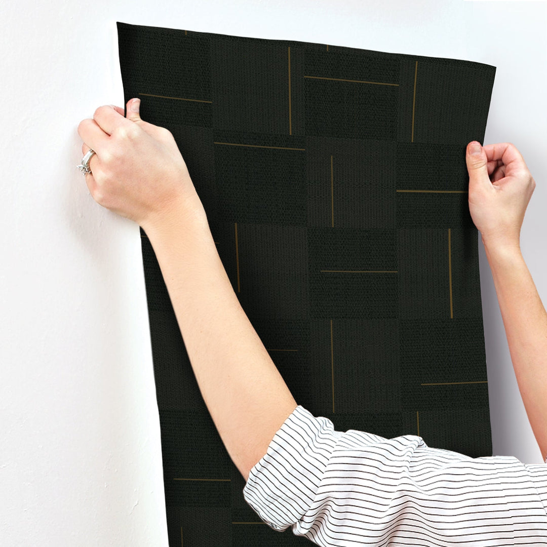 Geo Block Weave Black Wallpaper by York Wallcoverings Designer