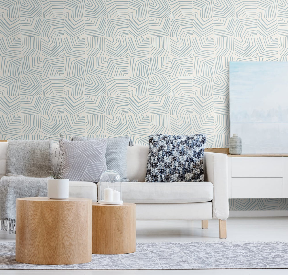 Linework Maze Sky Blue SL80202 by Seabrook Designs Designer Wallpaper