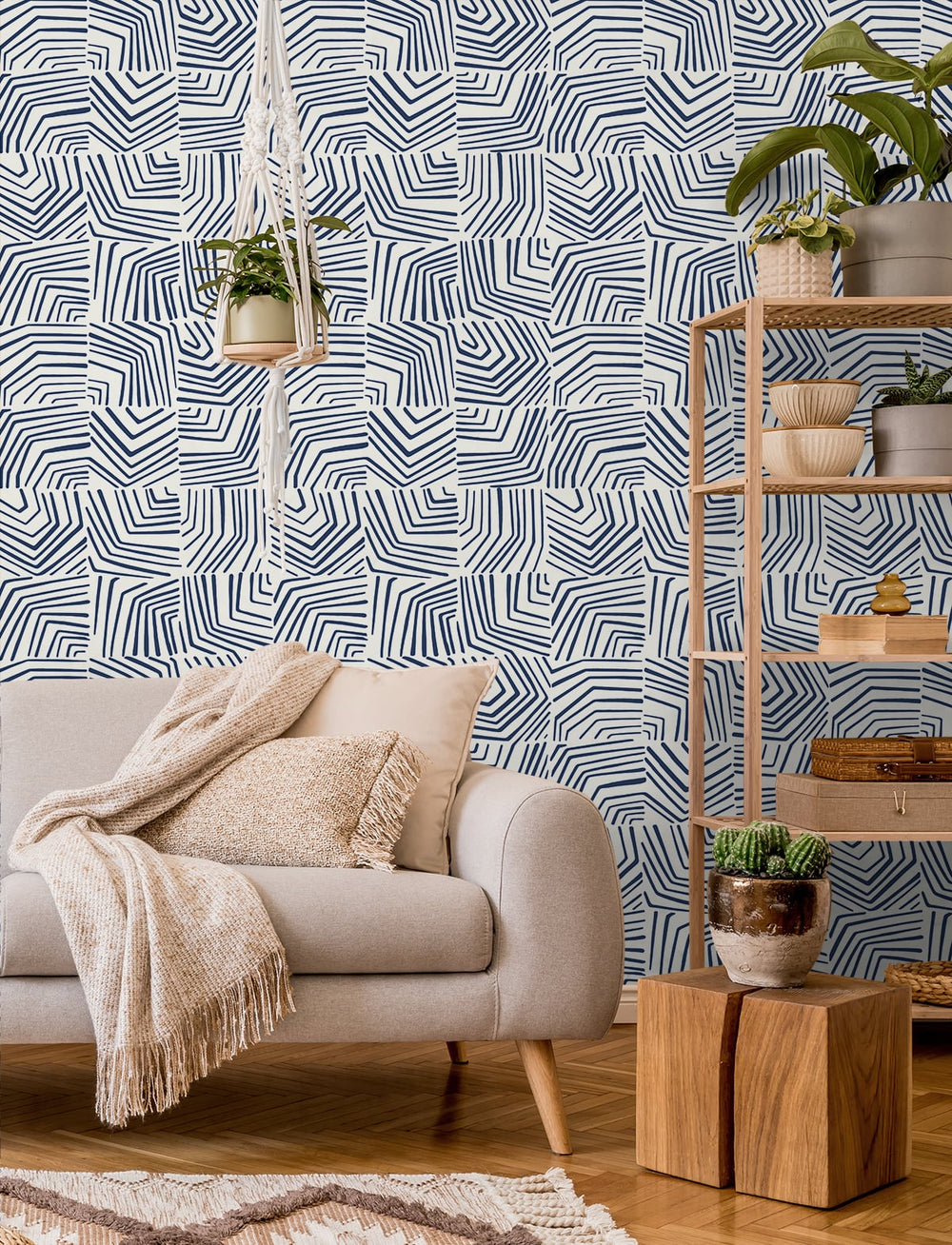 Linework Maze Imperial Blue SL80212 by Seabrook Designs Designer Wallpaper